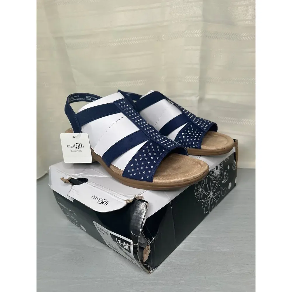 NWT East 5th Womens 11 M Navy Blue Studded Slingback Platform Sandal Shoes